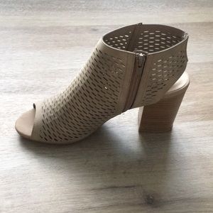 Taupe Cut Out Peep Toe Chunky Heels w Side Zipper